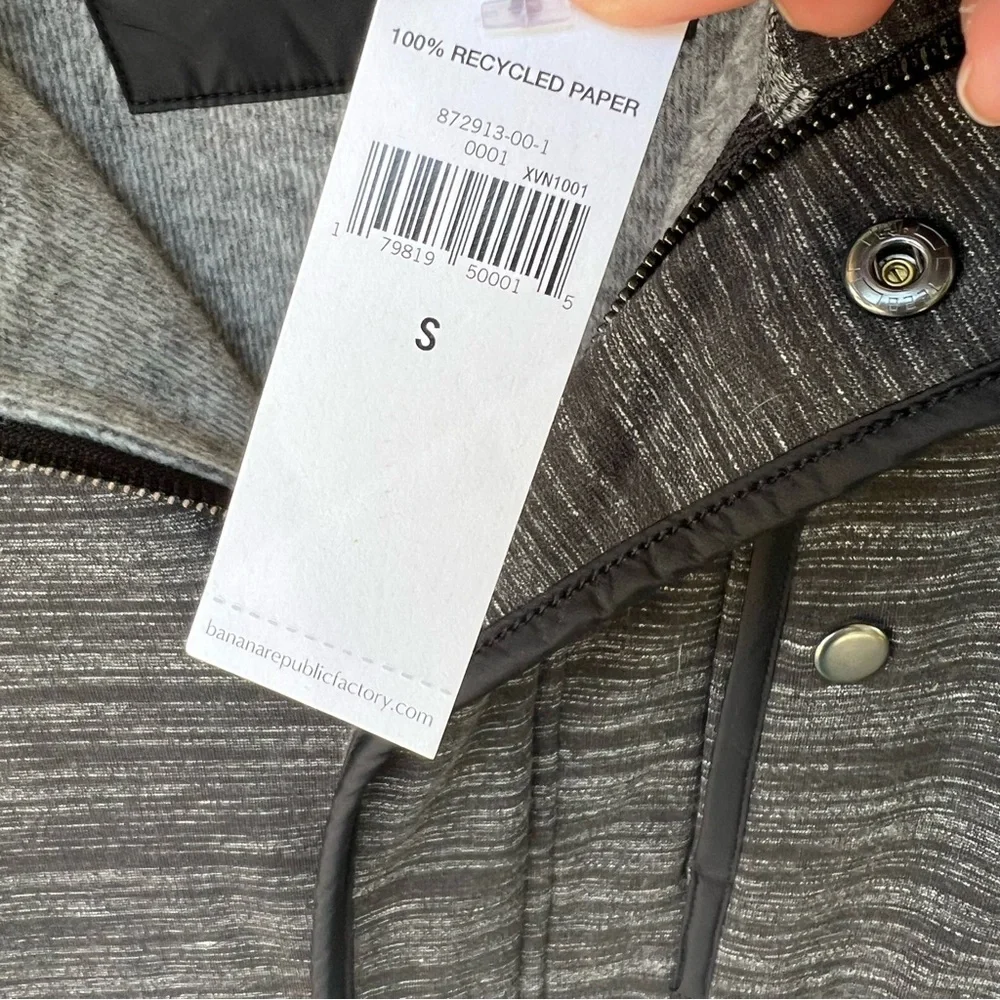 BANANA REPUBLIC SOFT FLEECE MARLED GRAY BLACK ZIPPER AND SNAP FRONT JACKET S NWT